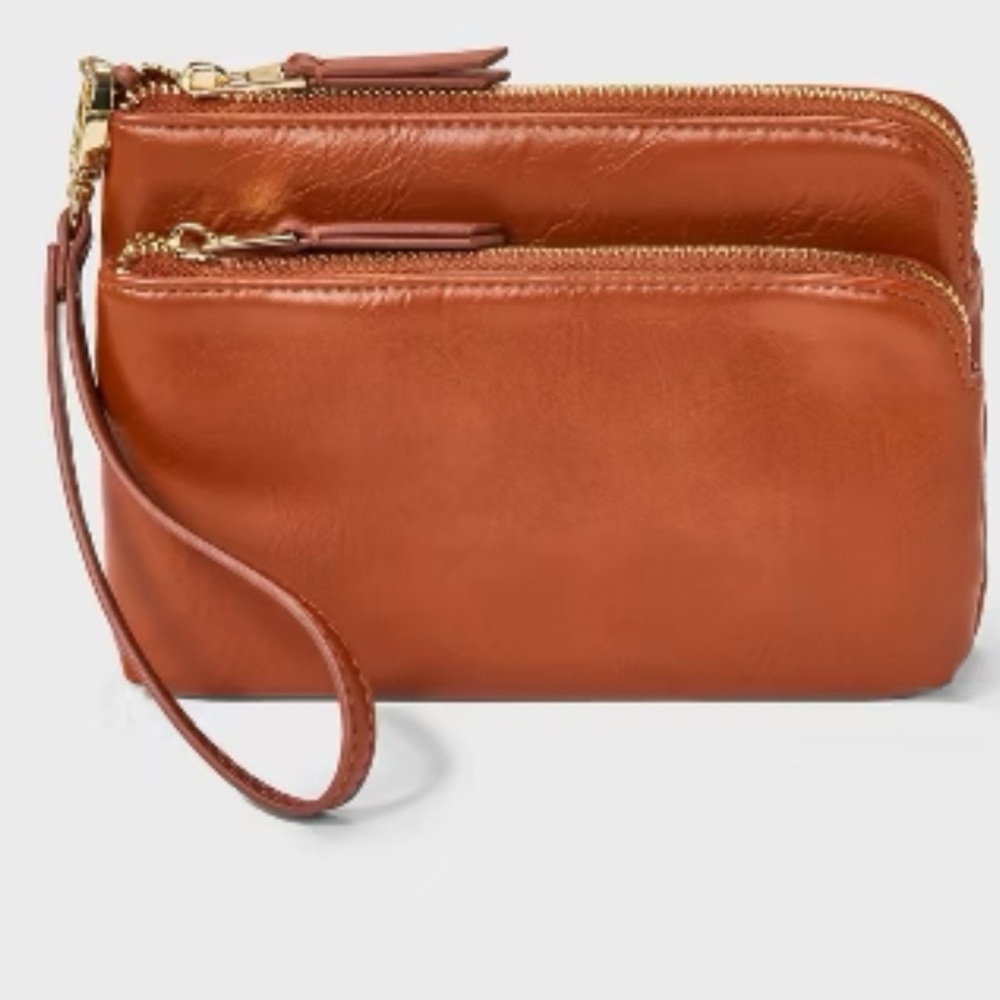 Universal Thread Brown Double-Zip Wristlet - image 1